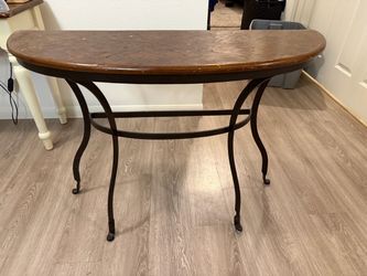 Demilune Console Table Wood Top Metal Base