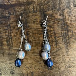 Silver Drop Pearl Earrings
