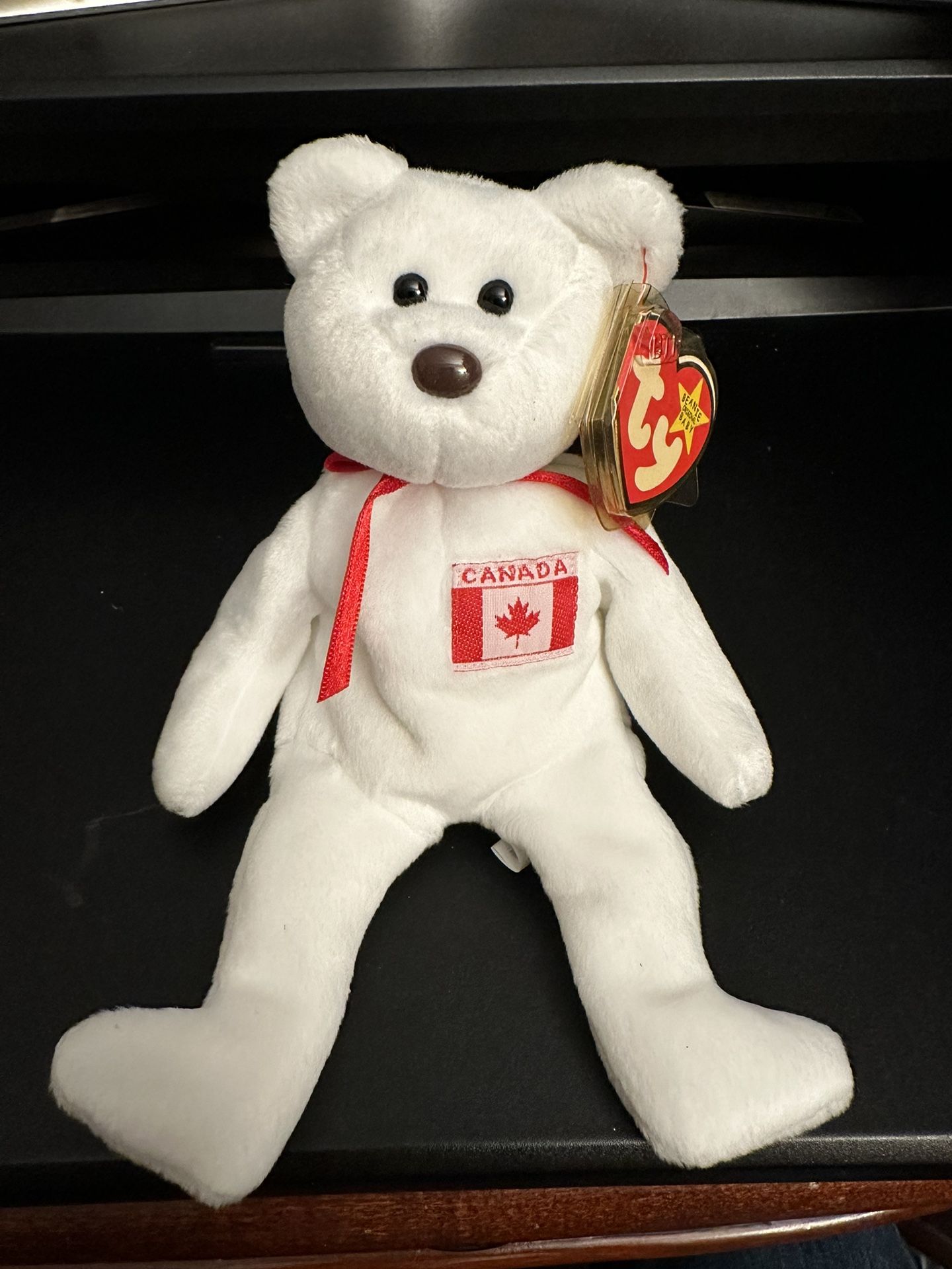 TY Beanie Baby White Maple Bear Canadian/Canada Flag 1993 McDonalds