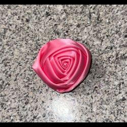 pink ribbon fabric rose hair clip