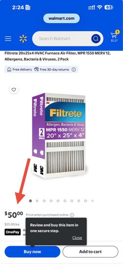 Filtrate 20 x 25 x 4 Furnace Air Filter - 2pk
