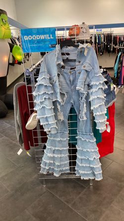Pink Clove Distress Flare Denim Jean two piece