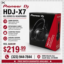 Pioneer DJ HDJ Series HDJ-X7 Professional Over Ear Headphones 50mm Drivers 1/4" Adapter 🚨 Payment Options Available 🚨 No Credit Needed 🚨