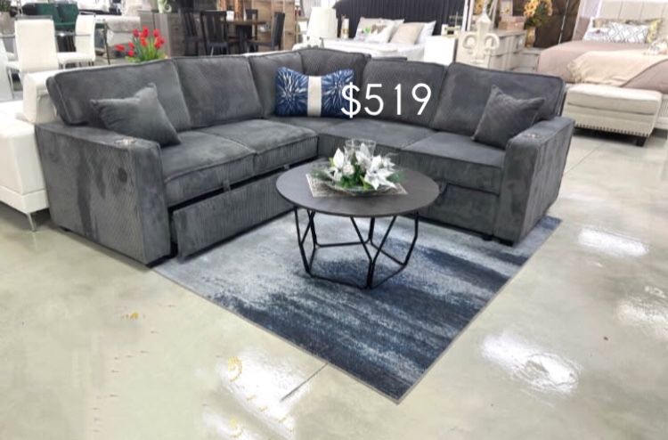 Sectional Sofa Couch With Pullout Bed & Storage New