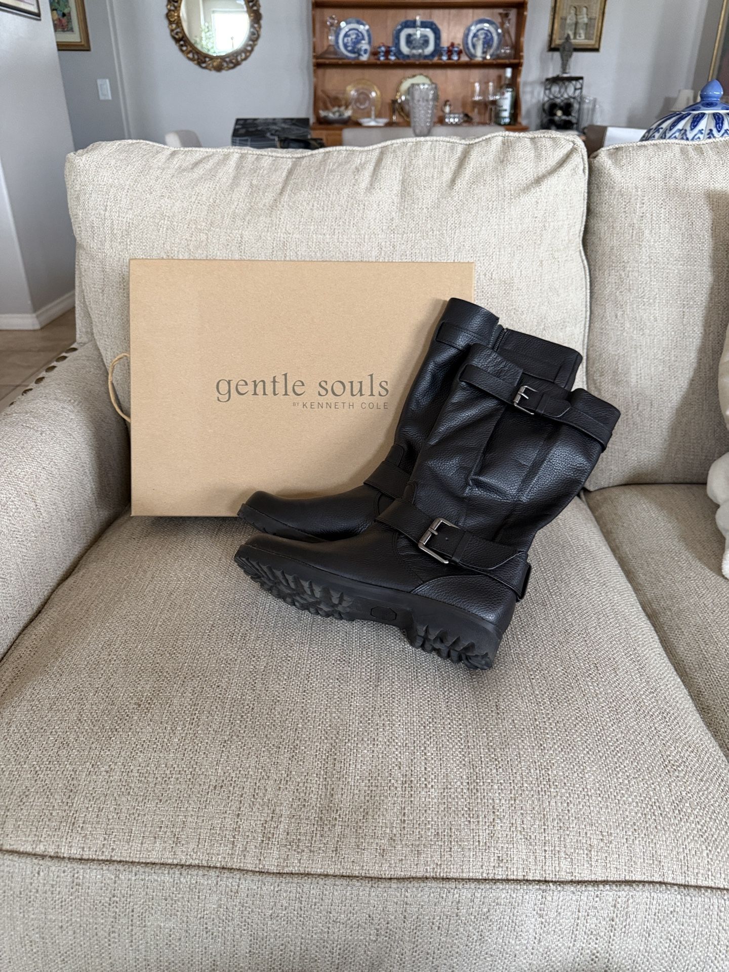 Kenneth Cole Black Leather Biker Boots