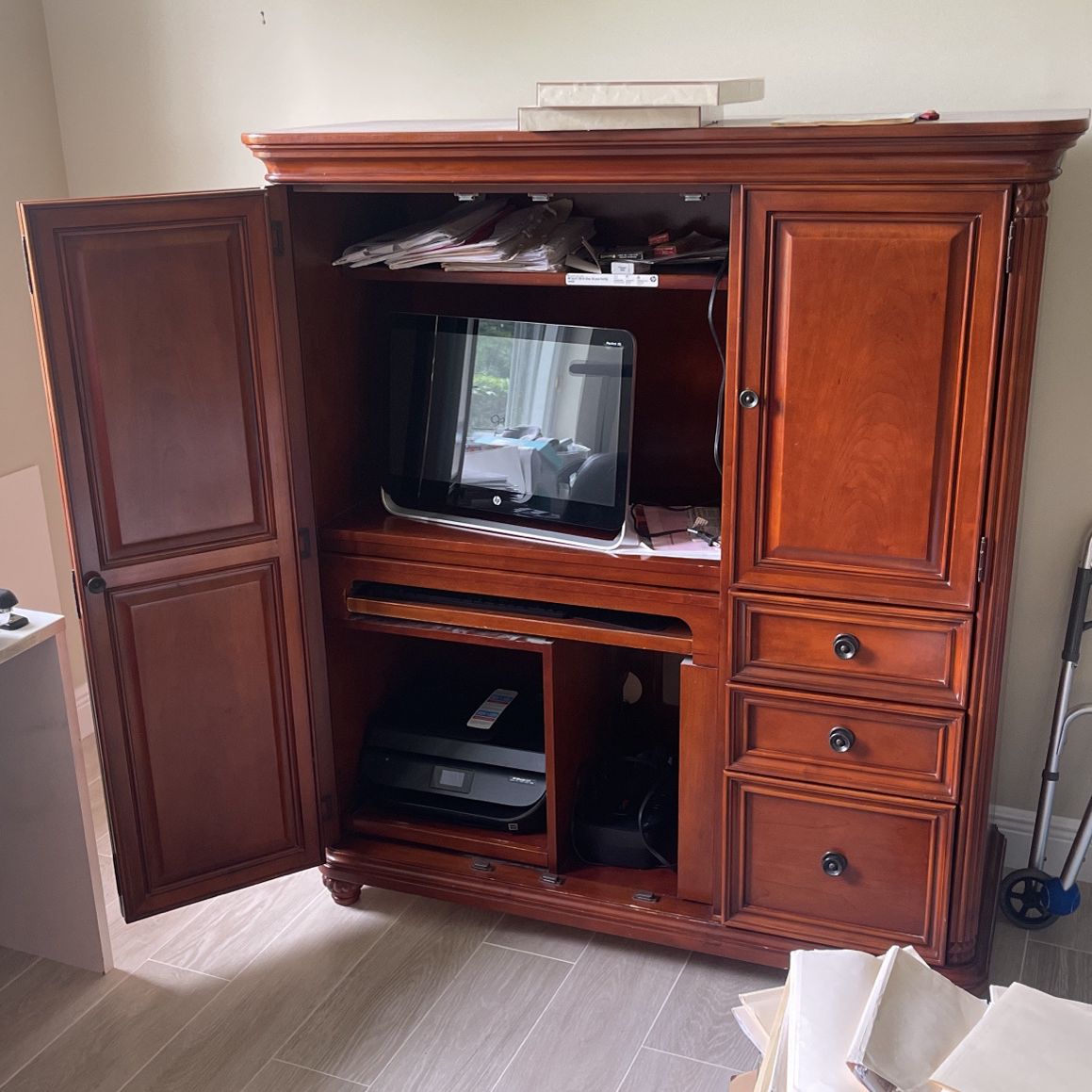 Computer Armoire With Filing Draws