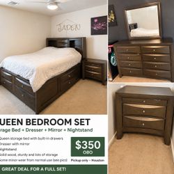 Queen Bedroom Set w/ Storage – FULL SET – Must Go!