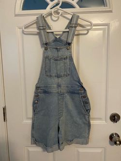 Hollister Light Wash Denim Overall Shorts