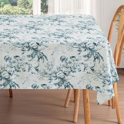 Blue and White Tablecloth Vintage Rectangle Tablecloth, Rustic Blue Floral Table Cloth, Washable Wrinkle Resistant Toile Tablecloth for Restaurants, P