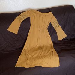 Cute Maxy Mustard Medium Dress With Side Slits
