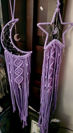 Purple Macrame Dream Catchers moon & star Set of 2