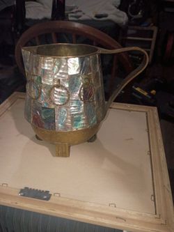 Brass and abalone an mother of pearl pot