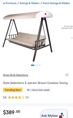 Style Selections 3 -person Brown Outdoor Swing