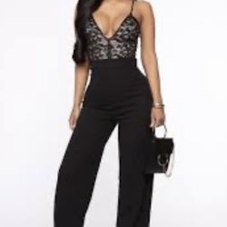 Med- Black Lace top Jumpsuit 