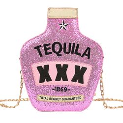 Novelty Tequila Crossbody Bag for Women Bottle Shaped Shoulder Handbags Elegant Evening Purse for Girls