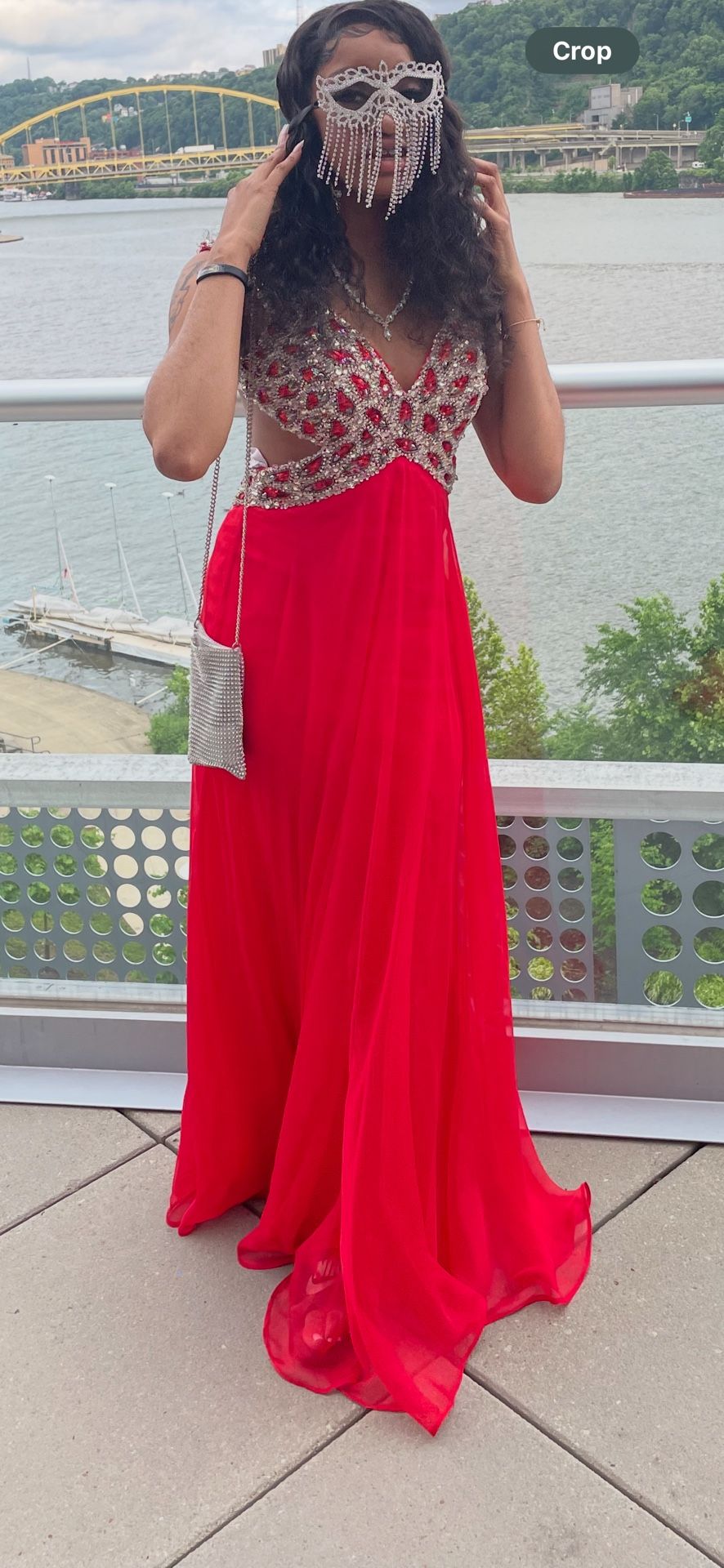 PROM DRESS Diamond Rhinestone Ruby Red Dress 