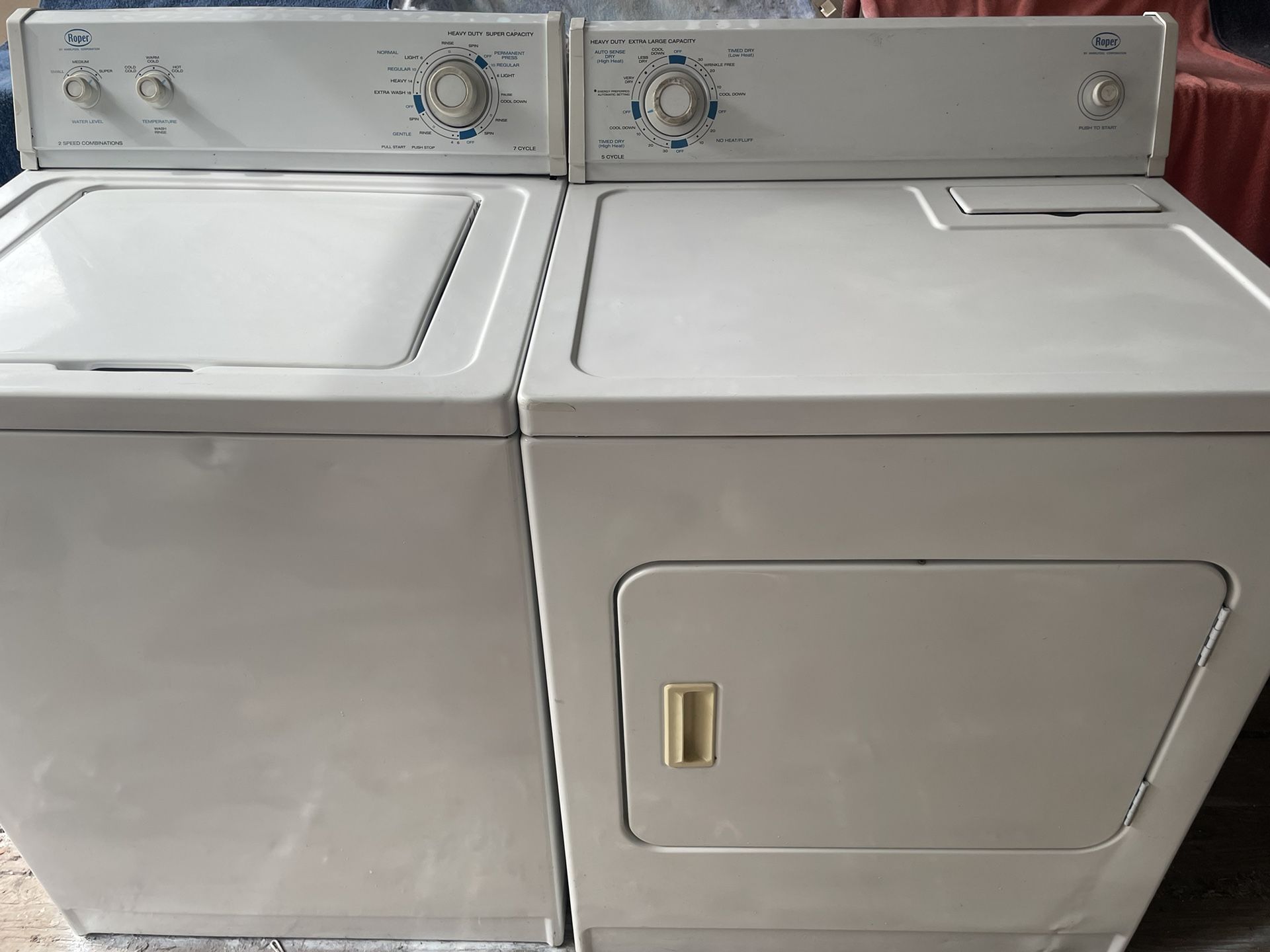 Roper heavy duty super capacity washer and electric dryer