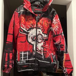 Members Only × Jean-Michel Basquiat Hooded LARGE Red Black Jacket Men's NWT