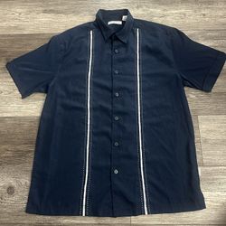 Men’s Cubavera Dark Navy Blue Casual Button Up Shirt Medium 