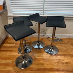 Gymax Set of 4 Swivel Bar Stool PU Leather Adjustable Kitchen Counter Bar Chairs Black