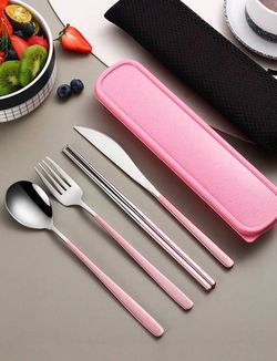 Pink portable cutlery set