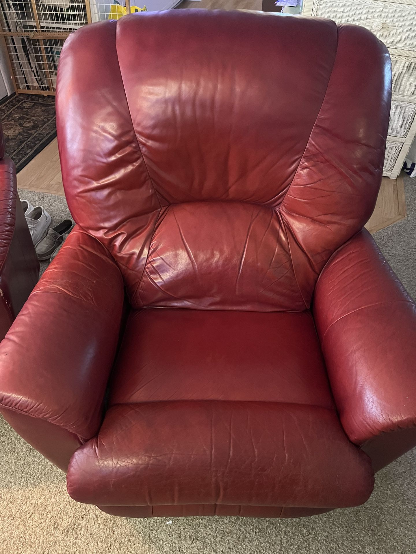 Pair Of Red Leather Recliners Reduced