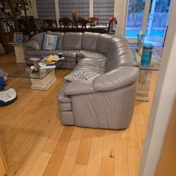 Grey Leather 3 Piece Sectional Sofa