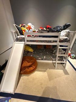 White Kids Loft Bed with Slide and Ladder