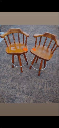 Vintage Wooden Swivel Bar Stools - Set of 4 (Will Sell in Pairs)