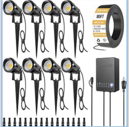 ZUCKEO All-in-One Landscape Lighting Kit, 5W LED Low Voltage Landscape Lights with Transformer and 80FT Wire, Waterproof Outdoor Spotlight with Connec