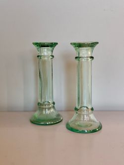 Blue glass candle stick holders