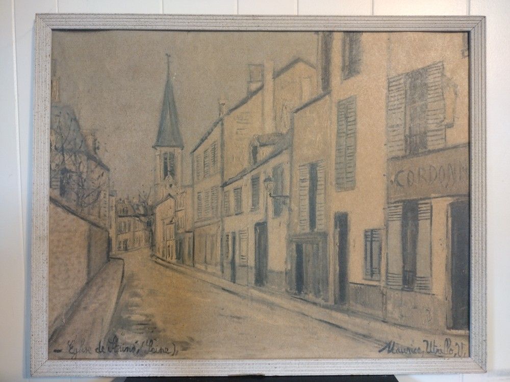 VINTAGE FRAMED ARTWORK, LITHOGRAPH, SIGNED MAURICE UTRILLO V, ELISE DE STRINS
