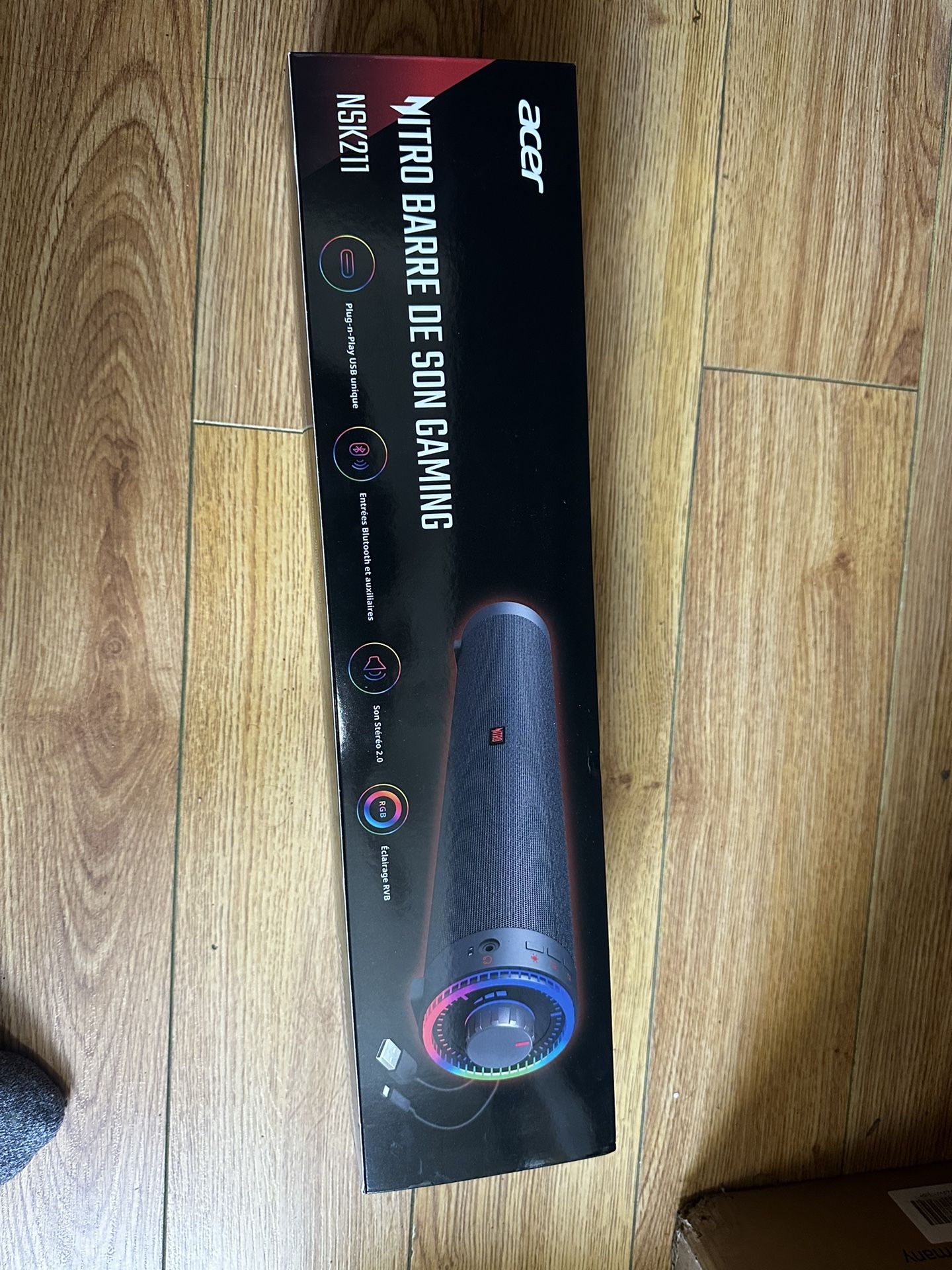 acer Nitro 2.0 Channel USB Gaming Soundbar, Plug-n-Play via USB/USB-C on PC, Mac & Android, Nitro Pulse RGB Lights, EQ Profiles, BT + 3.5mm Audio, for