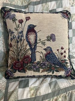 Vintage tapestry bird pillow