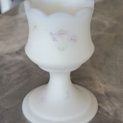Vintage Fenton Opal Satin Berries And Blossoms Candle Holder Hand Painted Signed