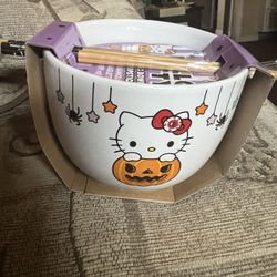 Hello Kitty Ceramic Bowl With Chop Stick 
