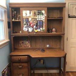 All wood 2 draw desk and hutch
