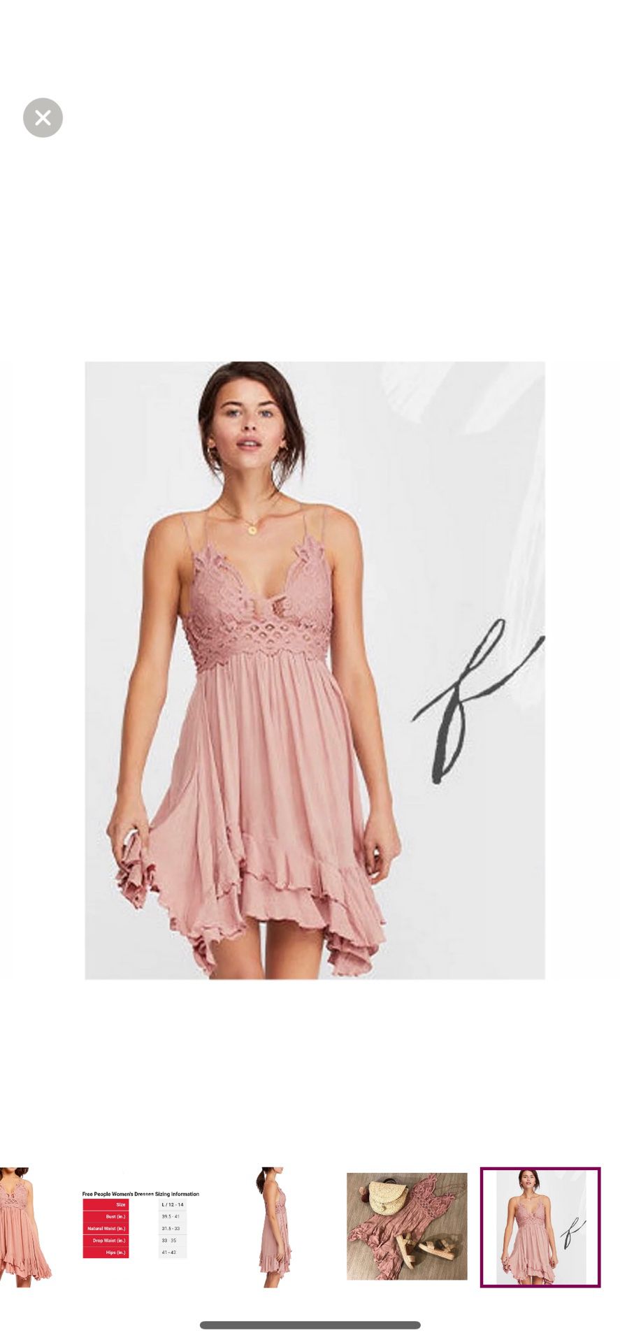 New with tag Free People Adella Slip Dress Mini Lace Ruffle Size S. Rose color 