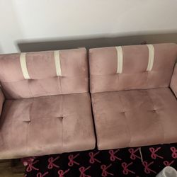 Pink Velvet Futon Couch
