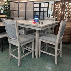 5 Piece Counter Height Solid Wood Dining Table Set
