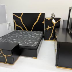 Modern Black & Gold Bedroom Set 🖤🏆