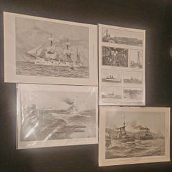 X4 Antique Naval Prints- See Ad (All $4 For 30)