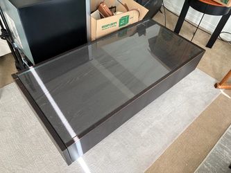 Dark Wood Coffee Table with Glass Top with Storage