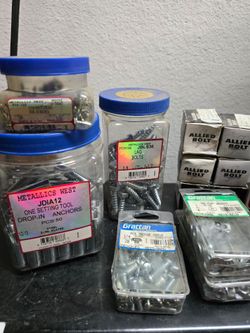 Misc. Hardware nuts, bolts, 1/2"x13 drop in anchors.