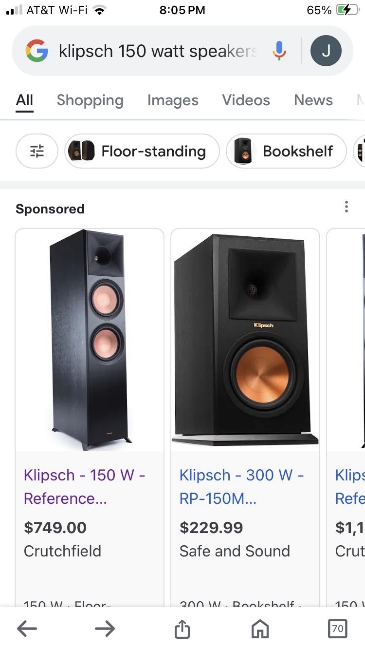 Klipsch 150 Watt Speakers