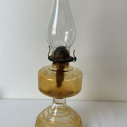 Vintage Amber Gold Glass & Eagle Brass Pedestal Kerosene Oil Lamp w Shade 18.5"