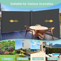 236" x 71" Side Awning, Retractable Side Awning, Patio Retractable Side Screen, UV Resistant, Waterproof, Patio Privacy Screen for Garden, Balcony, Co