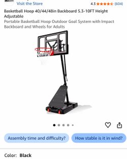 Basketball Hoop 40/44/48in Backboard 5.3-10FT Height Adjustable Portable Basketball Hoop Outdoor Goal System with Impact Backboard and Wheels for Adul
