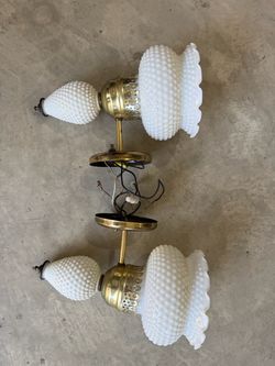 Vintage Hobnail Milk Glass Wall Sconces Pair