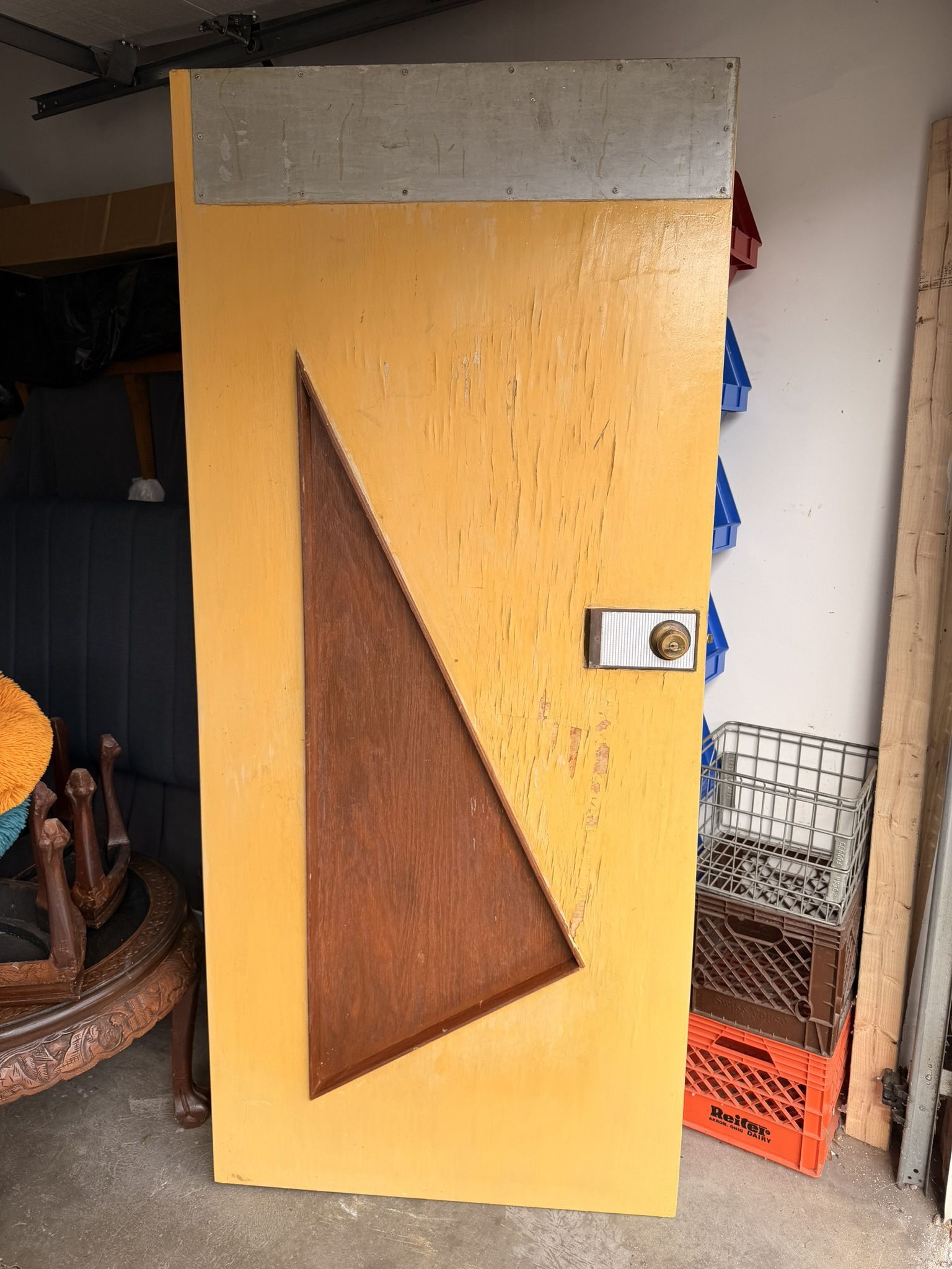 Vintage Mid-Century Modern (MCM) Solid Wood Door w/ Brass Knob & Key